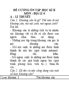Đề cương ôn tập học kì II môn Địa lí Lớp 6